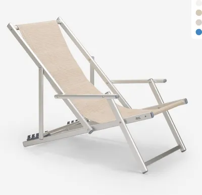 Produktbild von Sea Strandliegestuhl mit klappbaren Armlehnen aus Aluminium Riccione Gold Lux - Beige