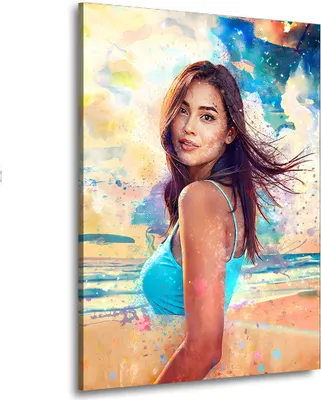 Produktbild von Frau am Strand mit sommerlichen Farben Leinwandbild Wandbild XL Wanddeko: 60x80x4cm