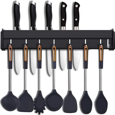 Produktbild von Wandmontierter Küchenutensilienhalter mit Haken, perfekt zum Ordnen von Töpfen, Messern und anderen Kochutensilien