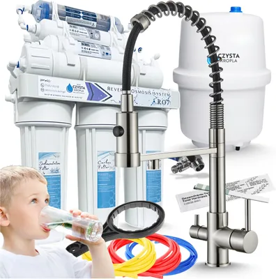 Produktbild von 3-Wege Küchenarmatur Ari Solid Spring mit Wasserfilter Anschluss, 7 Stufig Umkehrosmose RO7, Inox Edelstahl