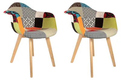 2er-Set skandinavische Sessel, Patchwork, Holz/Polyester, 62x60,5x86 cm