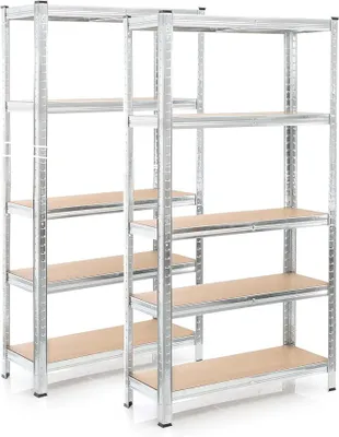 Produktbild von Set 2X Schwerlastregal 180x90x45cm, 875 kg Gesamtlast, Steckregal verzinkt aus Stahl, Lastenregal mit 5 Ablagen, Werkstattregal