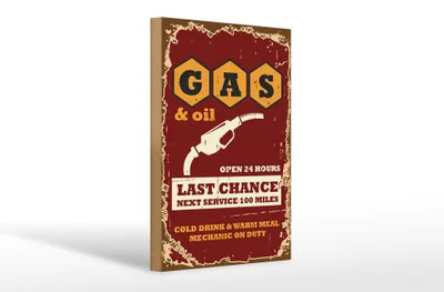 Produktbild von Holzschild Retro 20x30cm Gas and Oil Last chance