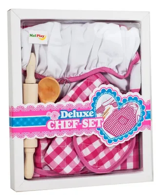 Obrázok produktu pre MalPlay Chef Set detská zástera s kuchárskou čiapkou a rukavicami | kostým na hranie rolí | skvelý doplnok do detskej kuchynky| pre dievčatá od 3 rokov