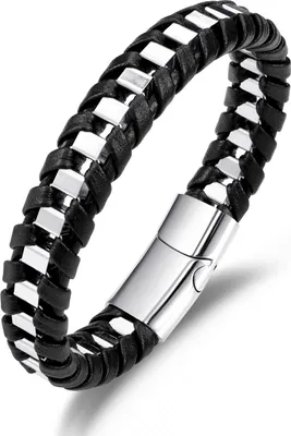 Immagine prodotto di Bracciale da uomo intrecciato nero con elementi in argento