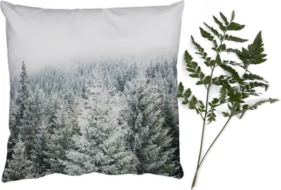 Produktbild von MuchoWow® Zierkissen Sofakissen Wohnzimmer Dekokissen 50x50 cm Wald - Schnee - Winter - Jahreszeiten - Tannenbaum - Komfort - Sofakissen