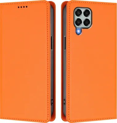 Produktbild von Handyhülle für Samsung Galaxy M33 5G, Kunstleder Klapphülle Stoßfeste Magnetische Hülle mit Ständer Orange