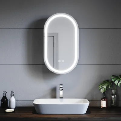 Immagine prodotto di SONNI 40x70x14cm Specchio ovale da parete per bagno con due interruttori a sfioramento luminosità regolabile Tre temperature di colore con funzione antiappannamento