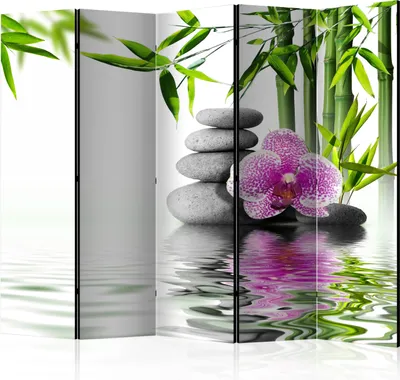 Produktbild von Neuheit! Dekorativer Paravent Raumteiler Trennwand Foto-Paravent Spanische Wand XXL BAMBUS STEINE ORCHIDEE BLUME 225x172 cm p-B-0052-z-c