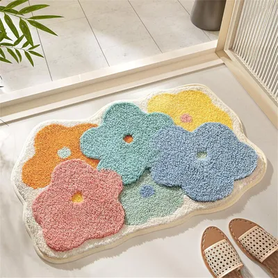 Produktbild von Badematte 50 x 80 cm Mikrofaser, Blumenmuster, Rutschfest, Für Bad Und Dusche