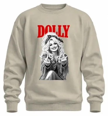 Zdjęcie produktu dla Bluza z nadrukiem przedstawiającym Dolly Parton, muzyka country, gest obsceniczny, rockabilly, piosenkarka. Rozmiar: L