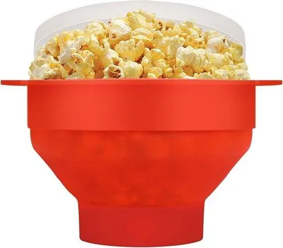 Zdjęcie produktu dla Mały czerwony garnek do popcornu z pokrywką i uchwytem, można myć w zmywarce