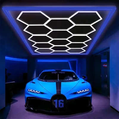 Produktbild von 14er-Pack Hexagon LED Deckenleuchte mit Rahmen, 680W LED Wabenleuchte, geeignet für Garagen, Fitnessstudios, Salons, Studios und Autowerkstatt