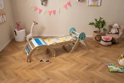 Produktbild von GOPLUS Kletterdreieck, faltbares Kletterspielzeug aus Holz mit Bogen, Rampe & Kletterdreieck, Indoor-Dschungelturnplatz für Kleinkinder