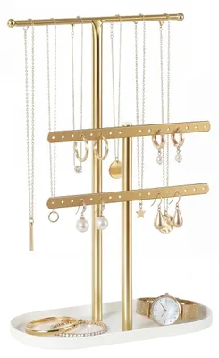 Produktbild von Schmuckständer Schmuckhalter Schmuckregal - 3 Ebenen - Gold und Weiß - Für Ketten und Ohrringe