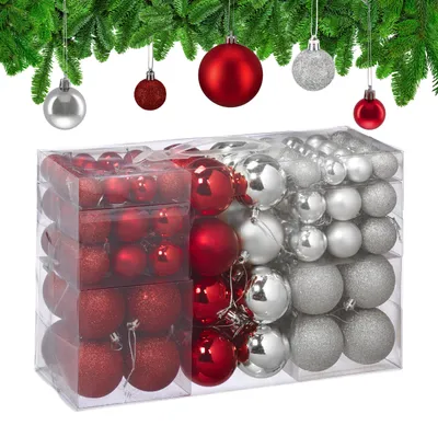 Weihnachtskugeln Set 100er, matt, glänzend, Glitzer, ∅ 3-6 cm, Kunststoff