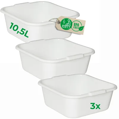 Produktbild von Novaliv 3x Spülschüssel eckig 10,5L, 34x34 cm, Weiß, BPA-frei & Spülmaschinenfest – Ideal für Küche und Camping, Wanne, Große Plastikschüssel, Waschschüssel eckig, Waschwanne, Abwaschschüssel