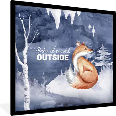 Produktbild von MuchoWow® Gerahmtes Poster Winter - Fuchs - Gemälde 40x40 cm - Poster mit Schwarzem Bilderrahmen Wandposter Rahmen Foto Bilder - Mit Rahmen - Wanddekoration Schlafzimmer