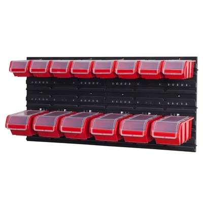 Produktbild von Set Wandregal Boxen 14 Stapelboxen  rot