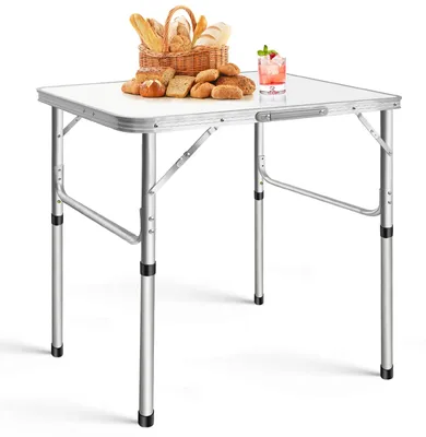 Image de Table pliante pour camping - Table en aluminium portable - Réglable en hauteur - Légère - Avec poignée de transport - 75 x 55 x 70 cm