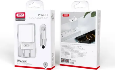 Produktbild von XO Wandladegerät CE02A PD 20W QC 3.0 18W 1x USB 1x USB-C weiß + USB-C - iPhone Kabel