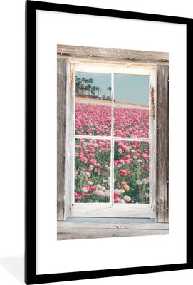 Produktbild von MuchoWow® MuchoWow® Gerahmtes Poster Aussicht - Feld - Blumen 60x90 cm - Poster mit zchwarzem Bilderrahmen - Dekoration - Wandposter Wohnzimmer - Hochwertig