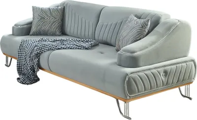 Produktbild von Villa Möbel Sofa Kaiser Grau 3-Sitzer Relax- und Bettfunktion, pflegeleichter Mikrofaser Samtstoff, inkl. Kissen