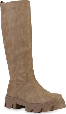 Produktbild von Giralin Damen Stiefel Plateaustiefel Blockabsatz Profil-Sohle Schuhe 837680, Farbe: Khaki, Größe: 39