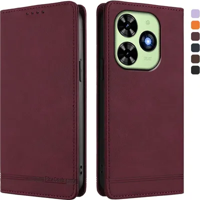 Produktbild von Hülle für Tecno Spark Go 2024/Spark 20/20C/Pop 8/Infinix Smart 8/8 Pro/8 Plus/Hot 40i, Retro Kunstleder Ständer Klapphülle mit Kartenfächer und Magnetische Rot
