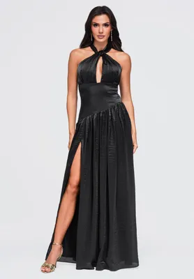 Produktbild von LARICA festliches Kleid mit tiefem Ausschnitt und asymmetrischem Saum LA-OM-DLR456 black S