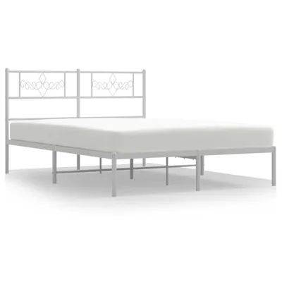 Image de vidaXL Cadre de lit avec tête de lit en métal blanc 150x200 cm