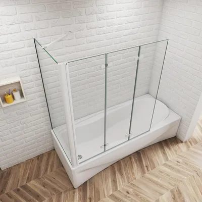 Produktbild von AICA 130cmx140cm Weiß Badewannenaufsatz 6mm NANO ESG-glas mit 80cm Weiß Seitenwand 3-teilig Faltwand Badewannenfaltwand Badewanne Duschabtrennung Duschwand für Badewanne