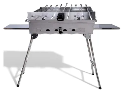 Produktbild von Edelstahl Schaschlik Grill mit 9er Drehspieß und Edelstahlmotor, 10 Spieße