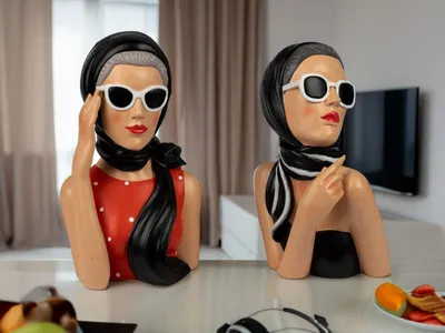 Produktbild von formano 2er Sparset Deko-Büste Dame im Vintage Hollywood Stil Handbemalt Figur