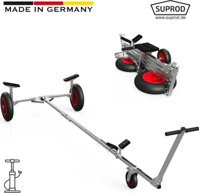 Produktbild von Faltbarer Bootswagen Slipwagen Handtrailer Schlauchbootwagen Bootstrailer SUPROD TR350-L-LU, Luft, Ø 350 mm, schwarz/rot