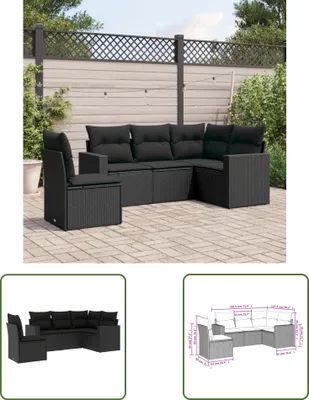 Produktbild von The Living Store 5-tlg. Garten-Sofagarnitur mit Kissen Schwarz Poly Rattan