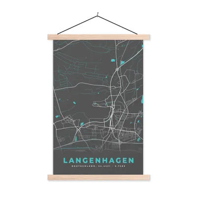 Produktbild von MuchoWow® Textilposter Stadtplan - Langenhagen - Deutschland - Karte 40x60 cm mit holzfarbenen Rahmen - Poster