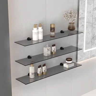 Produktbild von HOOZ Glasregal – Grauglas – 6 mm Sicherheitsglas – inkl. Halterung Schwarz – 100 cm
