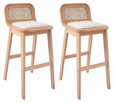 Produktbild von Set Barhocker Eiche, Samt & Wiener Geflecht H65 LUNA