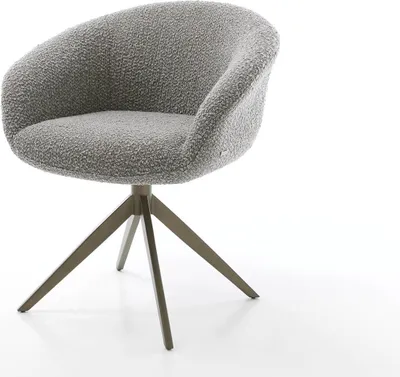 Produktbild von DELIFE Drehstuhl Vinka-Flex mit Armlehnen Bouclé Silbergrau Kreuzgestell breit Effektfinish Titan 360° drehbar Taschenfederkern