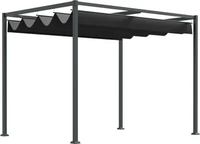 Produktbild von Pergola Pavillon 298x213x221 cm Schwarz Grau Polyester Schiebedach Terrassenueberdachung Fuer Garten Terrasse