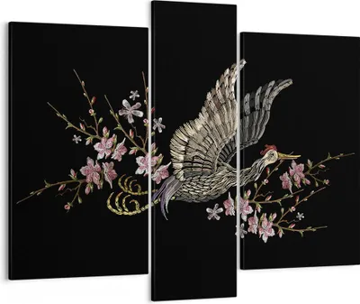 Produktbild von Bild auf Leinwand - Leinwandbild - 3 Teile - Asiatisch Vogel Blumen - 95x80cm - Wand Bild - Wanddeko - Wandbilder - Leinwanddruck - Bilder - Wanddekoration - Leinwand bilder - Wandbild - CB95x80-4614