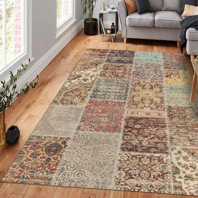 Produktbild von Nadine Bedruckter Teppich Chenille-Druck Maschinell Hergestellt 120x180 cm, Waschbarer Teppich Wohnzimmer, Vintage Teppich Schlafzimmer, Antibakteri