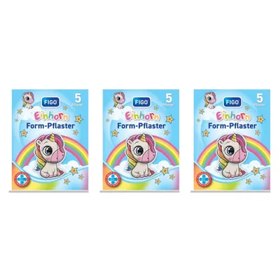 Produktbild von 15 Einhorn Pflaster, Kinderpflaster mit Einhorn Design, bunte FIGO Formpflaster für Kinder