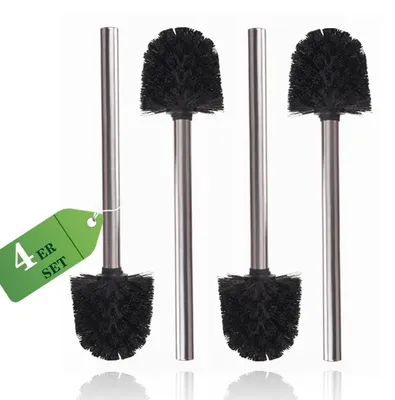 Zdjęcie produktu dla Zestaw szczoteczek do włosów, 4 sztuki, czarne, z rękojeściami ze stali nierdzewnej i wymiennymi główkami, średnica 8 cm
