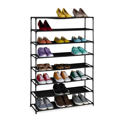 Produktbild von Relaxdays Schuhregal, mit 8 Ebenen, Metall Schuhablage, Stoff Ablage, Schuhgestell für den Flur, Schuhständer, schwarz