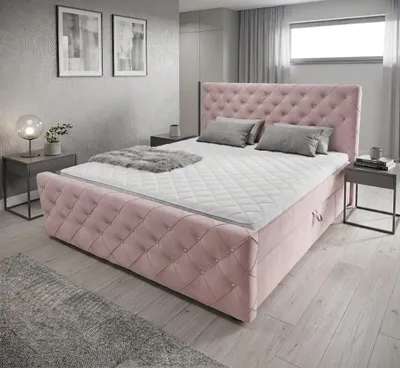 Produktbild von Boxspringbett mit Kristallen CARMEN II 180 x 200 cm Amor Velvet 08 Rosa Bett mit zwei Bettkästen und H3 Matratze,Komplett-Set mit Matratze und Topper