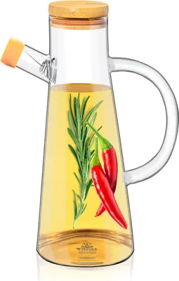 Image de Bouteille d'huile Wilmax en verre de 500 ml avec bouchon en bambou WL-888964/A
