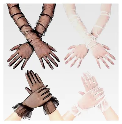 Produktbild von Spitzenhandschuhe, 4 Paar in Schwarz und Weiß, Lange Tüllhandschuhe und Kurze Spitzenhandschuhe für Hochzeiten, Partys, Kostüme und Maskeraden