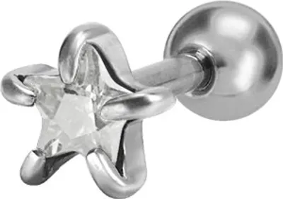 Produktbild von Tragus Micro Barbell Piercing Stahl - Zirkonia Stein Weiss Stern 3mm - BTRZ-ST03 - 5.0 Millimeter